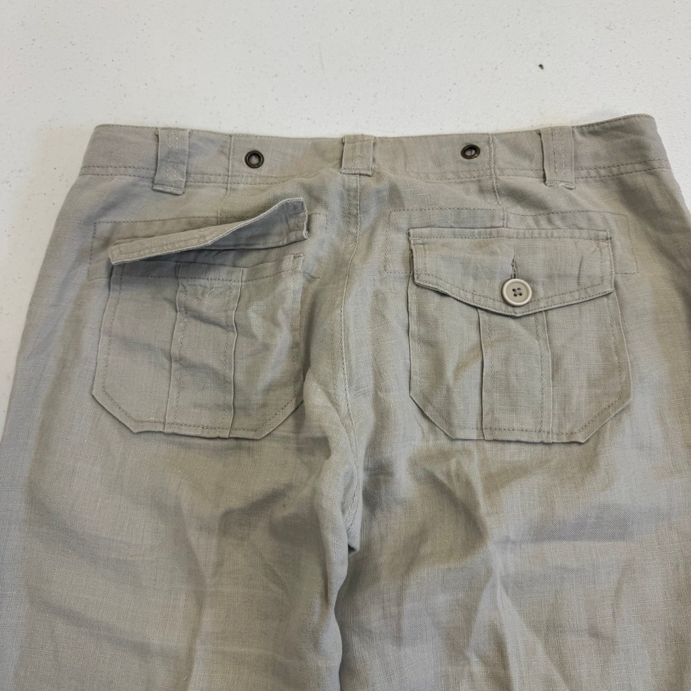 Gianni Bini Oatmeal Beige Linen Wide Leg Trousers Size 29 Utility Pockets - Picture 3 of 9
